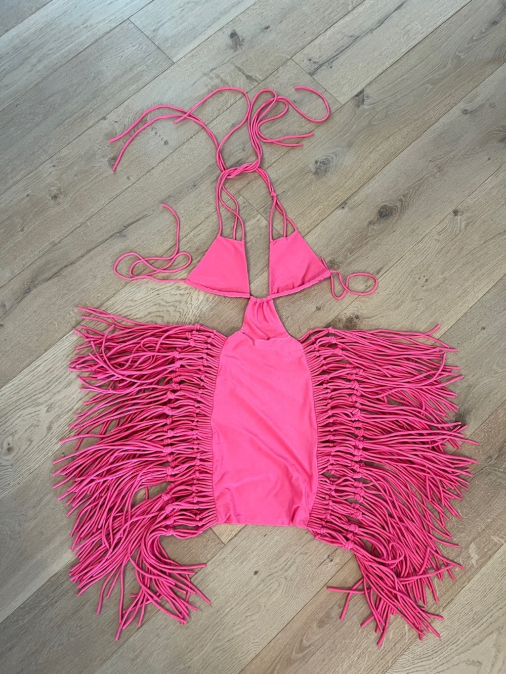 Women's Hot Pink Fringe Mini Dress Halter